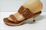 ACCESSOIRE DIFFUSION Mules Cuir Marron et Bois Verni T 37 TTBE