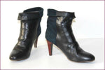 PROMOD Bottines Boots à Talons Cuir Bleu Pétrole et Noir Revers T 39 TBE