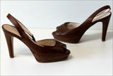 PARALLELE Escarpins Ouverts Tout Cuir Marron Hauts Talons T 5.5 / 38.5 TTBE