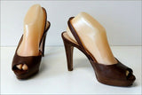PARALLELE Escarpins Ouverts Tout Cuir Marron Hauts Talons T 5.5 / 38.5 TTBE
