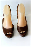 PARALLELE Escarpins Ouverts Tout Cuir Marron Hauts Talons T 5.5 / 38.5 TTBE