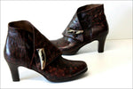 Bottines Boots Vintage cuir Façon Reptile Cognac T 35 TTBE