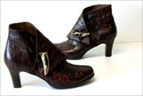 Bottines Boots Vintage cuir Façon Reptile Cognac T 35 TTBE