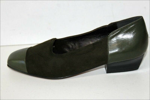 JB MARTIN Escarpins Vintage Tout Cuir et Daim Vert Chasse T 3 / 35.5 TBE
