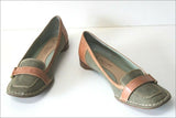 KESSLORD Escarpins Toile Vert Kaki et Cuir Marron Clair T 40 BE