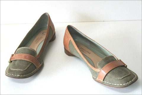 KESSLORD Escarpins Toile Vert Kaki et Cuir Marron Clair T 40 BE