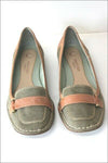 KESSLORD Escarpins Toile Vert Kaki et Cuir Marron Clair T 40 BE