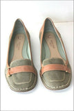 KESSLORD Escarpins Toile Vert Kaki et Cuir Marron Clair T 40 BE