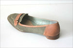 KESSLORD Escarpins Toile Vert Kaki et Cuir Marron Clair T 40 BE