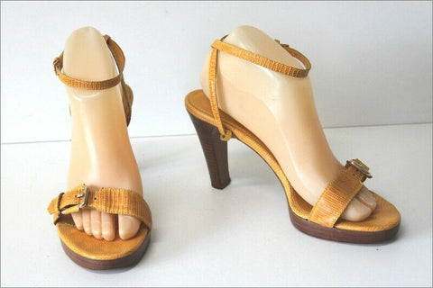 BALLY Sandales Tout Cuir Jaune Paille Hauts Talons T 8.5 US / 39  TBE