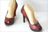 MINELLI Escarpins à Talons Tout Cuir Imprimé Reptile Rouge T 38 TBE