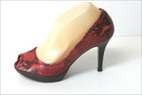 MINELLI Escarpins à Talons Tout Cuir Imprimé Reptile Rouge T 38 TBE