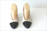 PARALLELE Paris Escarpins Ouverts Tout Cuir Noir et Beige T 4 / 35 TBE