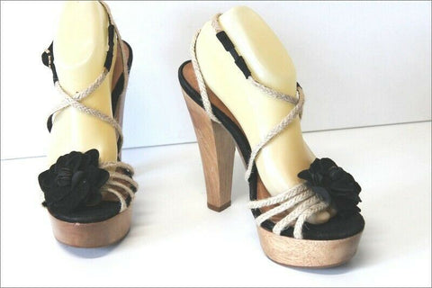 STUDIO Pour André Sandales Bois Cordelettes Talons Hauts T 40 TBE