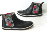 DESIGUAL Bottines Boots Cuir Noir Bandes Elastiquées Imprimées T 36 TBE