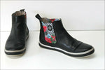DESIGUAL Bottines Boots Cuir Noir Bandes Elastiquées Imprimées T 36 TBE