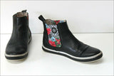DESIGUAL Bottines Boots Cuir Noir Bandes Elastiquées Imprimées T 36 TBE