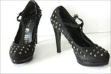 LUDOVICO Escarpins Simili Daim Clouté Noir Brides T 38 TBE