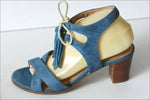 MINELLI Sandales Tout Cuir Peau Bleu Jean Cordelettes T 39 TBE