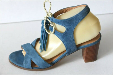 MINELLI Sandales Tout Cuir Peau Bleu Jean Cordelettes T 39 TBE