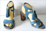 MINELLI Sandales Tout Cuir Peau Bleu Jean Cordelettes T 39 TBE