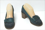 KICKERS Mocassins à Talons Croûte de Cuir Bleu et Vert T 36   ETAT NEUF