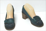 KICKERS Mocassins à Talons Croûte de Cuir Bleu et Vert T 36   ETAT NEUF