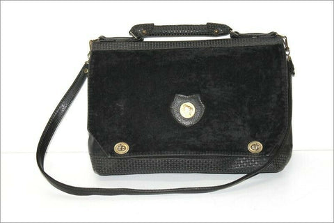 Sac Forme Cartable Vintage Simili  Cuir Noir  Bandoulière TBE