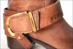 VIC MATIE Bottes Cavalières  Cuir plissé Marron T35 TTBE