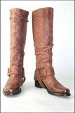 VIC MATIE Bottes Cavalières  Cuir plissé Marron T35 TTBE