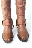 VIC MATIE Bottes Cavalières  Cuir plissé Marron T35 TTBE