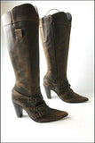 MYMA Bottes Pointues Tout Cuir Marron Brossé  T 36  TTBE