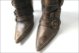 MYMA Bottes Pointues Tout Cuir Marron Brossé  T 36  TTBE