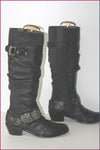 MAM'ZELLE Bottes Cuir Fripé Noir Motif Metallique T 40 TBE