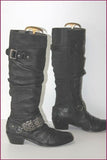 MAM'ZELLE Bottes Cuir Fripé Noir Motif Metallique T 40 TBE