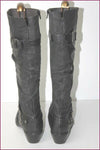 MAM'ZELLE Bottes Cuir Fripé Noir Motif Metallique T 40 TBE