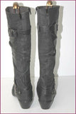 MAM'ZELLE Bottes Cuir Fripé Noir Motif Metallique T 40 TBE