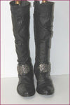 MAM'ZELLE Bottes Cuir Fripé Noir Motif Metallique T 40 TBE