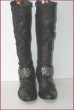 MAM'ZELLE Bottes Cuir Fripé Noir Motif Metallique T 40 TBE