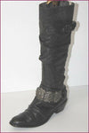 MAM'ZELLE Bottes Cuir Fripé Noir Motif Metallique T 40 TBE