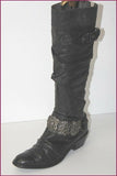 MAM'ZELLE Bottes Cuir Fripé Noir Motif Metallique T 40 TBE