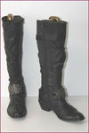 MAM'ZELLE Bottes Cuir Fripé Noir Motif Metallique T 40 TBE