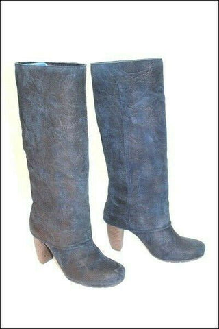 GINO VAELLO Bottes Cavalières Croûte de Cuir Bleu Doublées Cuir T 36 TTBE