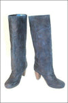 GINO VAELLO Bottes Cavalières Croûte de Cuir Bleu Doublées Cuir T 36 TTBE