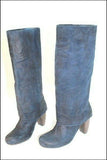 GINO VAELLO Bottes Cavalières Croûte de Cuir Bleu Doublées Cuir T 36 TTBE