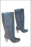 GINO VAELLO Bottes Cavalières Croûte de Cuir Bleu Doublées Cuir T 36 TTBE