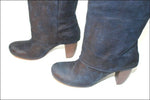 GINO VAELLO Bottes Cavalières Croûte de Cuir Bleu Doublées Cuir T 36 TTBE