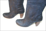 GINO VAELLO Bottes Cavalières Croûte de Cuir Bleu Doublées Cuir T 36 TTBE