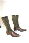 SAN MARINA Bottes Bi matière Cuir Marron et Daim Vert Chasse T 39 TBE