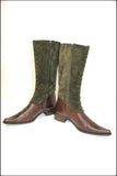 SAN MARINA Bottes Bi matière Cuir Marron et Daim Vert Chasse T 39 TBE